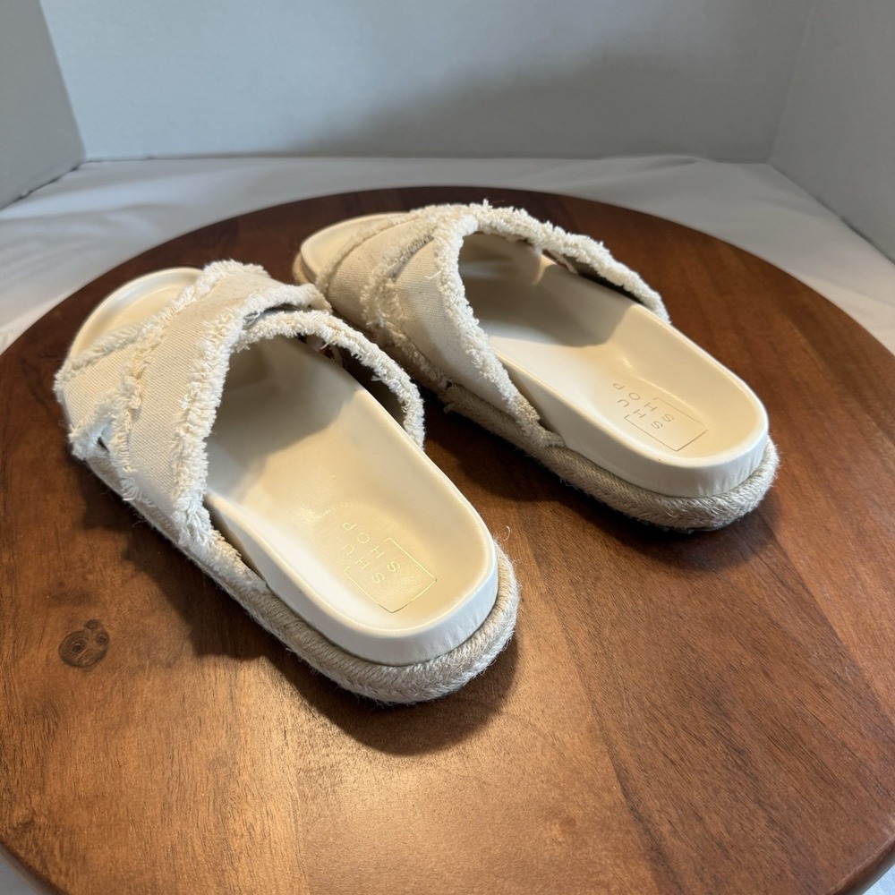 ShuShop Cream Frayed Crossband Sandals - Picture 4 of 16